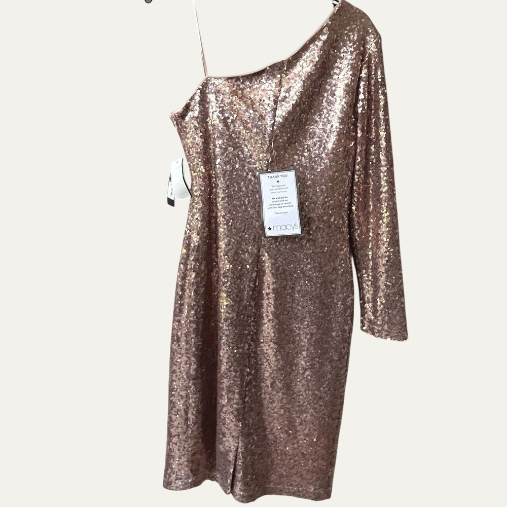 R&M Richards Rose Gold Sequin One Shoulder Dress Womens 10 NWT Party Cocktail - Picture 2 of 14